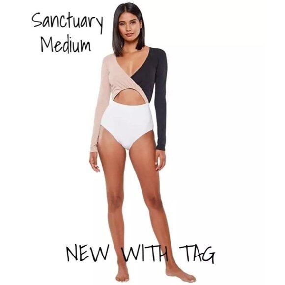 Sanctuary Long Sleeve One Piece Bodysuit Swimsuit Medium - New with Tags - Picture 1 of 4